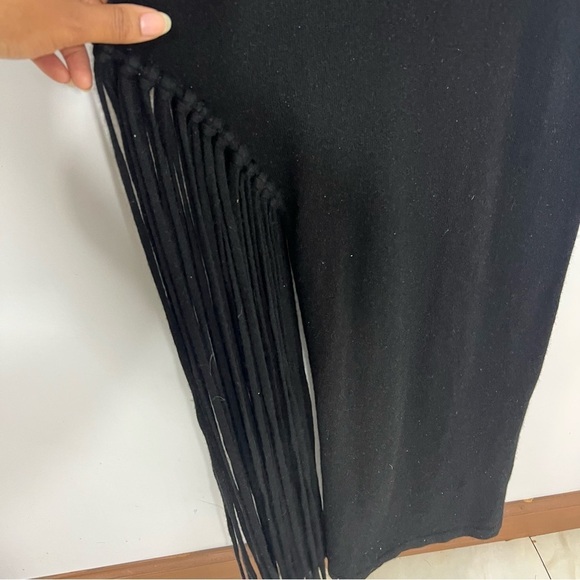 NWT Solgo Atelier Peris Cashmere Dress | Black Cashmere Long Sleeve Maxi Fringe - Picture 8 of 11